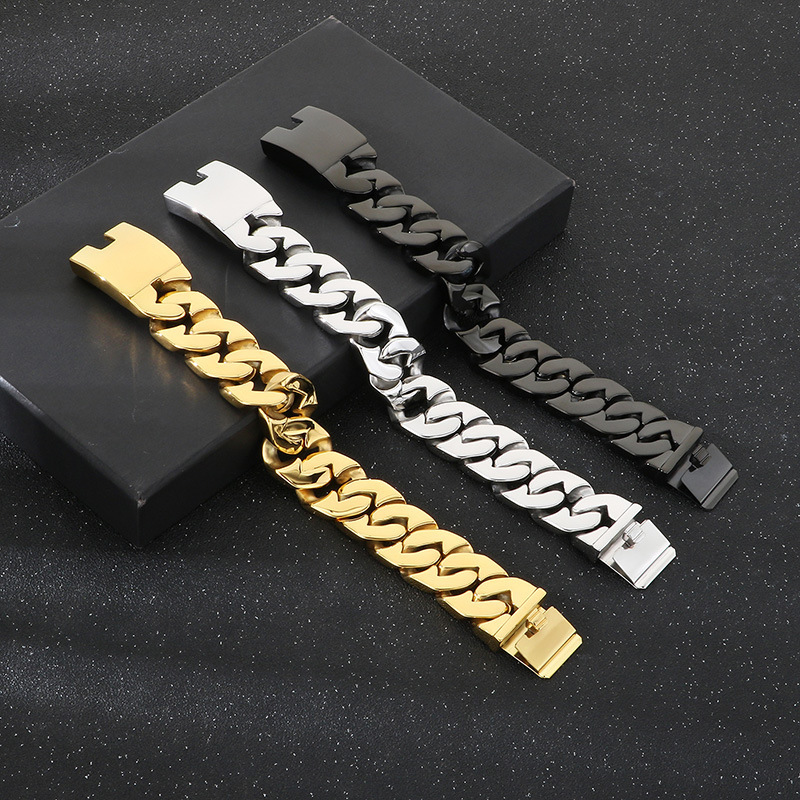 New Spiked Design: European and American Fashion Smooth Surface Personalized Thorn Elements 24mm Cuban Chain Titanium Steel Men's Bracelet