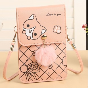 Portable Mobile Phone Bag with Transparent Touch Screen, Casual Versatile Student Cartoon Simple Vertical Crossbody Bag, Ins Style