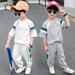 Boys' thin sports suit 2022 summer new stylish and trendy splicing T-shirt and harem pants Korean style two-piece set