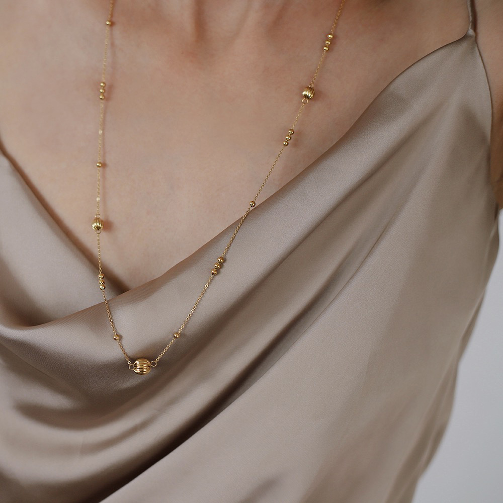 Model Show Lantern Ball Beaded Stainless Steel Necklace