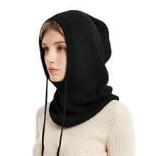 2025新款跨境帽子女冬季巴拉克拉法保暖帽子护耳毛线针织套头帽