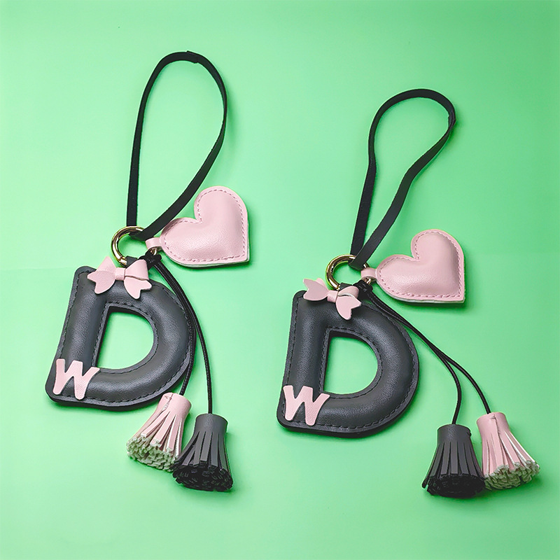 Creative English Letter Leather Pendant Pu English Letter D Heart Combination Bag Pendant Trinket Keychain