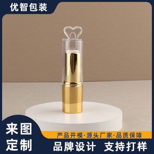 Processing and Customization of 3.2g Lipstick Tube Packaging Material, Empty Tube, Metal Texture Cover, Transparent with Heart, Flat Lip Balm Tube