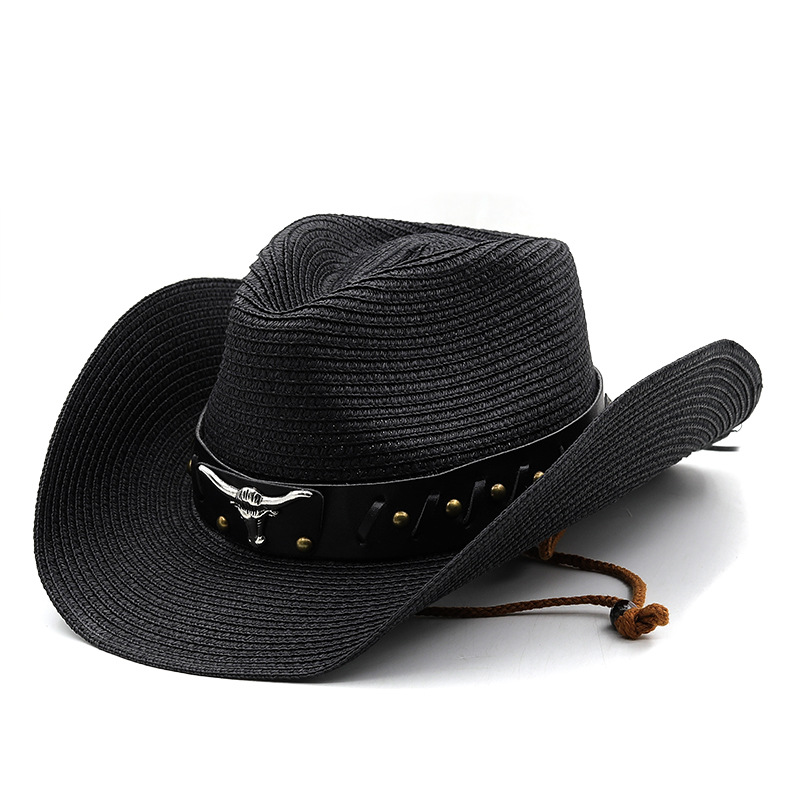 Unisex Cowboy Style Solid Color Wide Eaves Straw Hat display picture 5