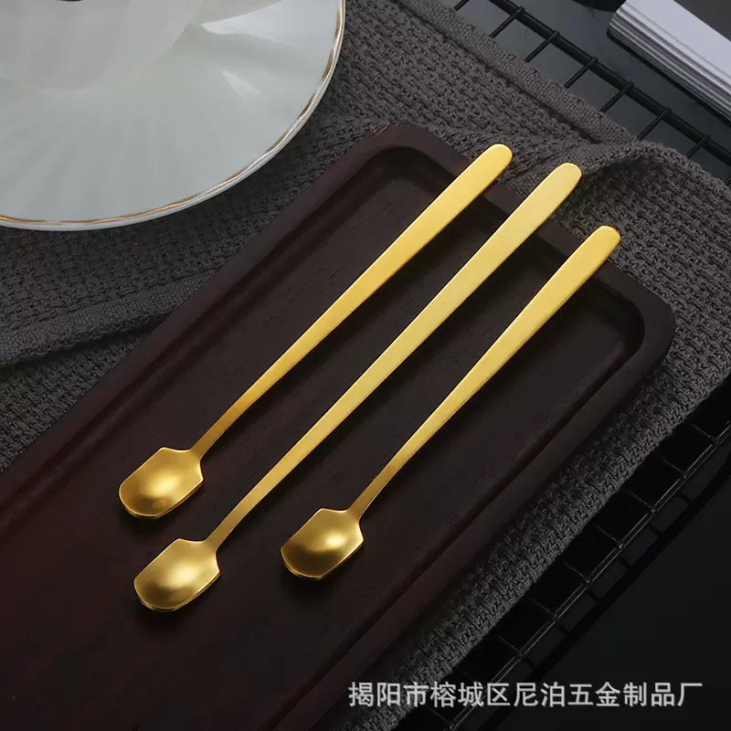 高颜值不锈钢甜品勺咖啡勺结婚勺网红搅拌勺长柄勺子金色礼品勺