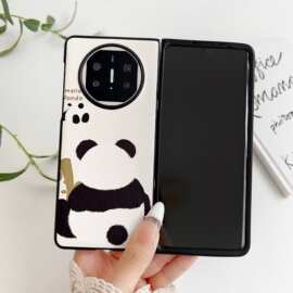 卡通熊猫背影荣耀Magic V2保护套创意S2左右折叠贴皮硬壳适用