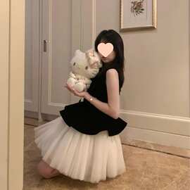 原版品质+拉链绝美无袖网纱蓬蓬连衣裙女2025夏季收腰公主短裙