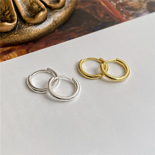 Simple S925 sterling silver plain hoop earrings Korean style stacked basic classic hoop earrings earrings silver jewelry wholesale