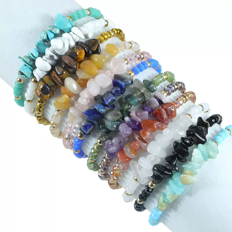 天然彩色水晶碎石手链手绳简约百搭女士链条不规则石头可调节手链