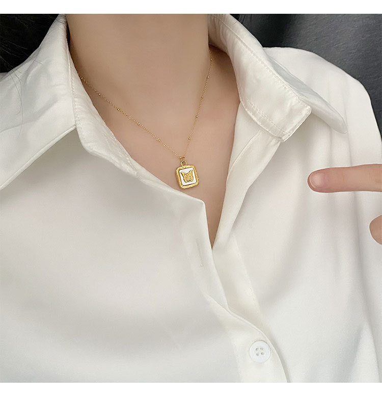 Fashion Butterfly Titanium Steel Inlay Shell Pendant Necklace 1 Piece