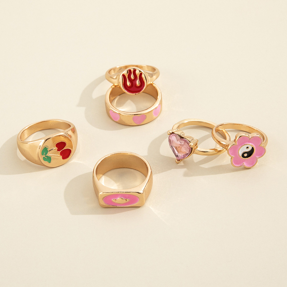 fashion new product creative tai chi flower cherry flame retro joint ring six-piece set