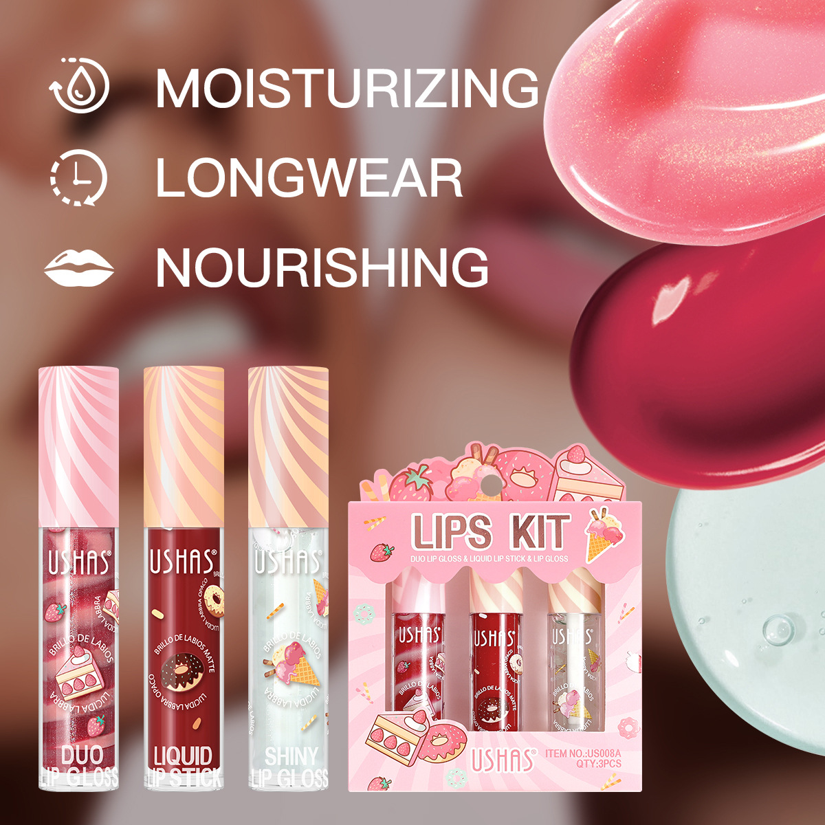 USHAS Cross-Border Pearl Matte New Durable Waterproof Amazone Boom Lipstick US008