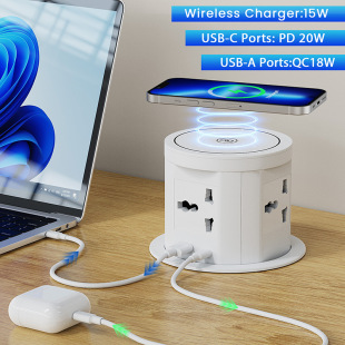 Cross-border dedicated pneumatic lifting socket with 18W wireless fast charging kitchen cabinet desktop hidden lifting English and European standard socket