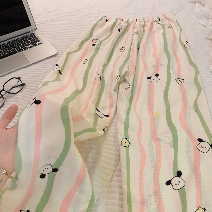 Pantalones de dibujos animados lindos pantalones de pijama elásticos de cintura estudiantil en casa pantalones largos de primavera y otoño de verano para mujeres pantalones casuales