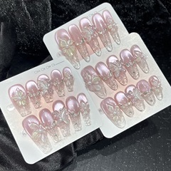 紫荊花手彫刻立体花弁純手作業光治療甲爆閃紫猫眼着用甲完成品卸売り