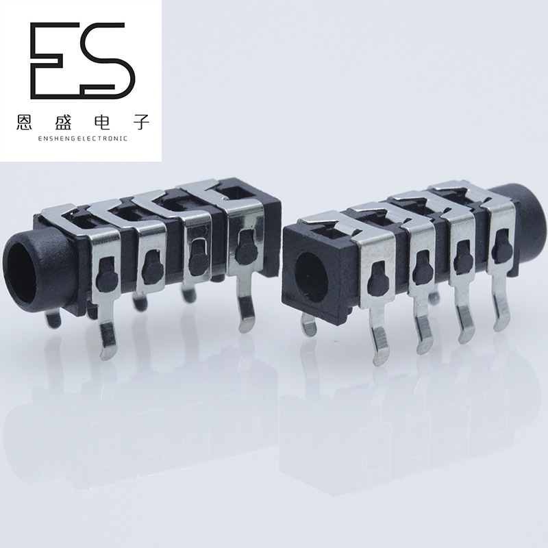 厂家供应3.5mm耳机音频插座PJ313B黑色4节6脚贴片耳机插座3.5母座