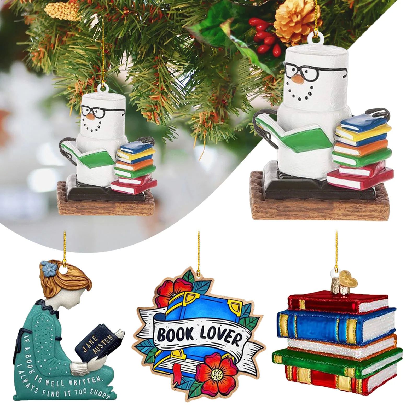 Colgante de libros de lectores creativos decoración de árbol de navidad de hogar colgante acrílico de 8 cm de navegación decoración 2023