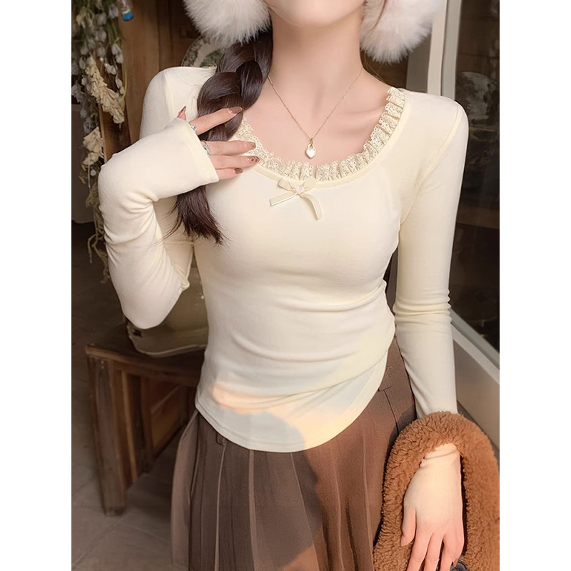 Lace Plus Velvet Inner Layering Shirt for Women in Autumn and Winter German Velvet Thickened Warm Collar Long-Sleeved Shirt Beautiful Top Lace Plus Velvet Inner Layering Shirt for Women in Autumn and Winter German Velvet Thickened Warm Collar Long-Sleeved Shirt Beautiful Top