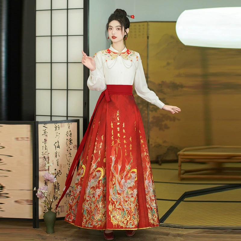 Древний китайский стиль девятихвостая лиса ткацкая золотая конская юбка