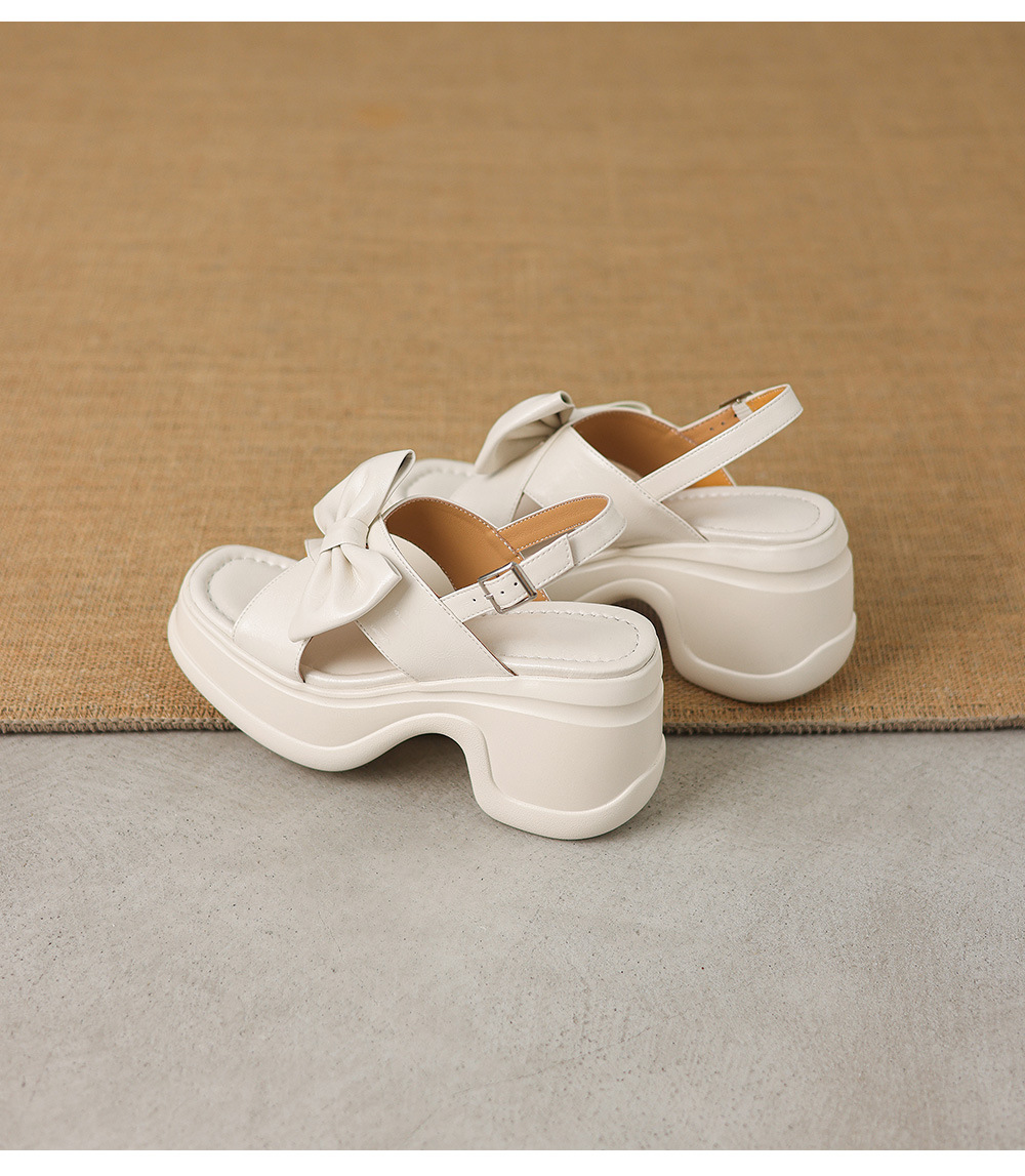 Sandal cao gót nữ hở mũi đế platform nơ bướm, gót siêu cao 12 cm — Hồng nhạt, màu trắng ngà chi tiết 18