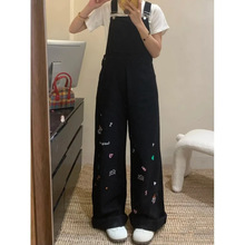 2025夏季新款卡通刺绣减龄牛仔背带裤女时尚百搭小个子直筒连体裤