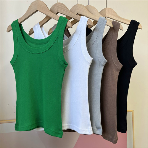 W5810!  Women's spring and summer inner wear essential, basic and versatile solid color cotton thread outer knitted bottoming vest
