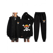 时尚螺纹底摆男女休闲运动套装海贼王2D周边印花拉链卫衣卫裤套装