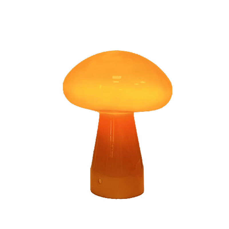 Lámpara de mesa decorativa nórdica para dormitorio, exclusivamente para ventas transfronterizas, lujo ligero, regulable, ambiente minimalista en tono crema, diseño de hongo de vidrio.