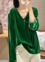 25早秋新款时尚减龄简约小衫真丝丝绒长袖国风上衣39