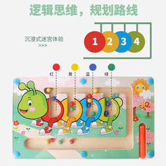 Wooden Magnetic Writing Maze for Kids, Baby Logic Thinking Training Magnetic Marble Walking Intelligence Maze Educational Toy