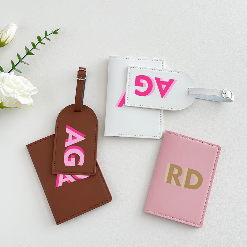 Amazon Cross-Border Personalized Passport Holder and Luggage Tag Set, Solid Color Pu Luggage Tag, Travel Suitcase Tag Card