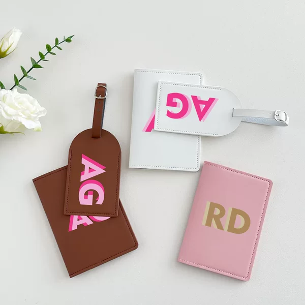 Amazon Cross-Border Personalized Passport Holder and Luggage Tag Set, Solid Color Pu Luggage Tag, Travel Suitcase Tag Card