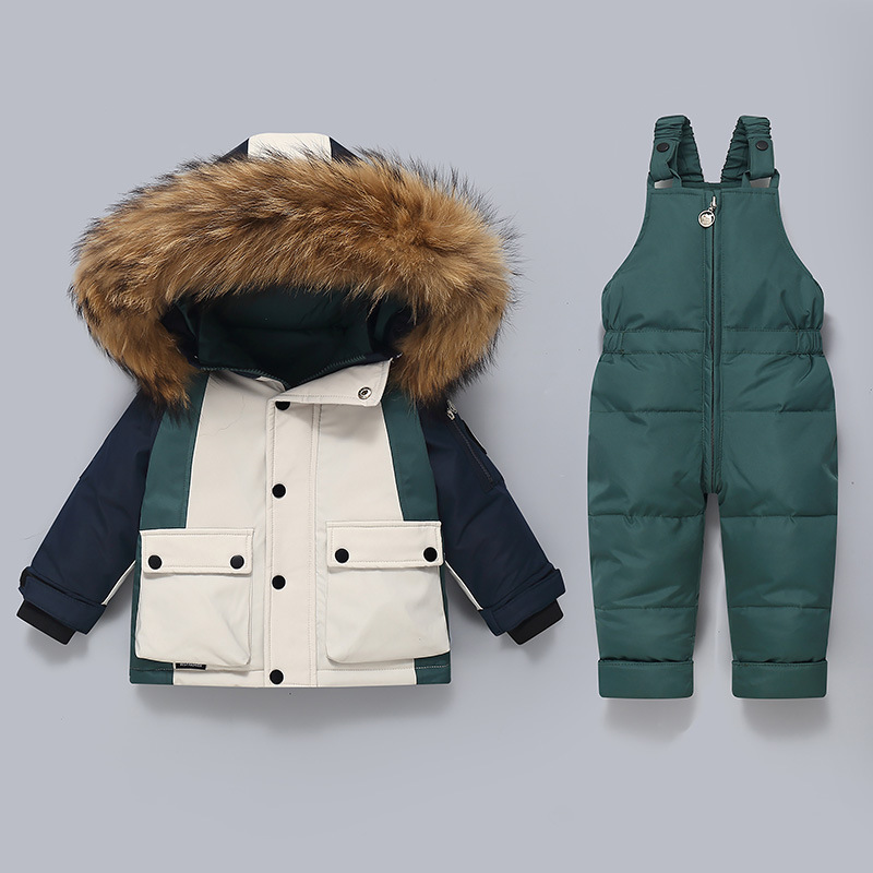 2025 Winter Cross-Border Children's down Jacket Set, Thickened Overalls for Babies, Boys and Girls Winter Two-Piece Set