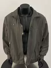 Men's Cotton Flight Jacket with Stand-Up Collar Vintage Casual Loose Fit Couple Print Shirt