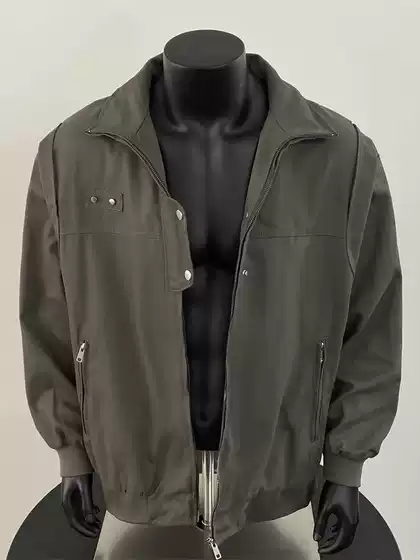Men's Cotton Flight Jacket with Stand-Up Collar Vintage Casual Loose Fit Couple Print Shirt