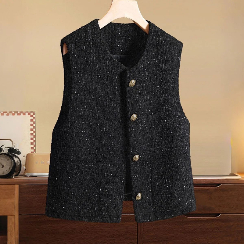 Tweed Style Tweed Vest 2025 Autumn New Style Women's Round Neck Sleeveless Vest Jacket Women's Tops