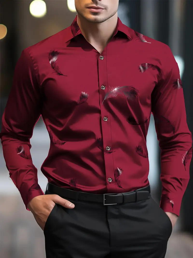 Comercio exterior europeo y americano transfronterizo 2024 nuevo estilo casual de moda salvaje patrón de planta camisa de manga larga para hombre MB12