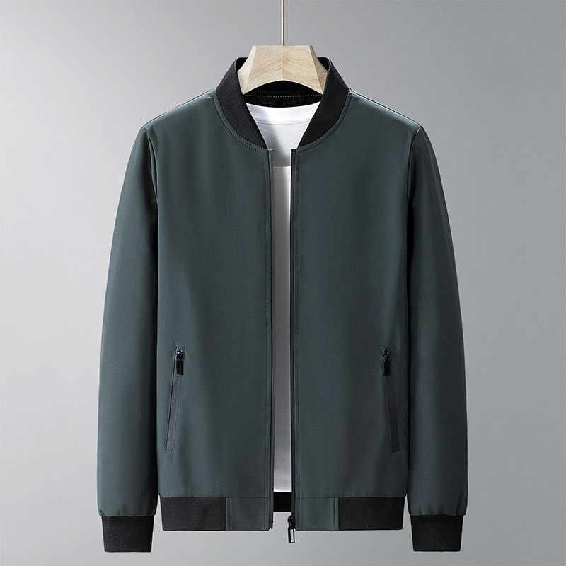 Herrenbekleidung Baseball-Kragenjacke Einfarbige, dünne Reißverschlussjacke für junge und mittelalte Männer_voghion.com