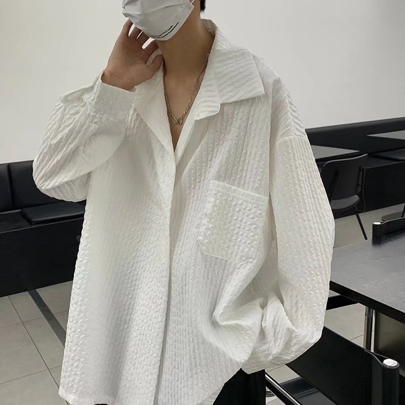 Camisa de calle frita de alta gama, holgada y perezosa, textura fina, chaqueta de sal fresca, camisa de hada para hombre, guapa