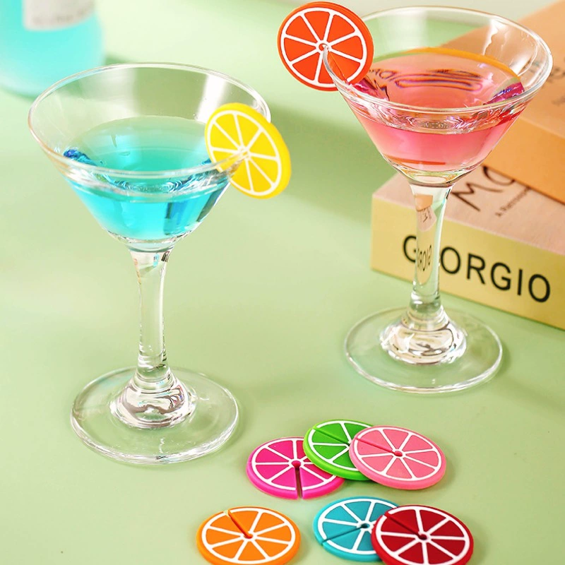Трансграничная силиконовая наклейка с логотипом в виде ломтика лимона, оранжевый красный бокал для вина, отличительный логотип, вечерние наклейки для вина, коктейльного бокала, готовые к продаже