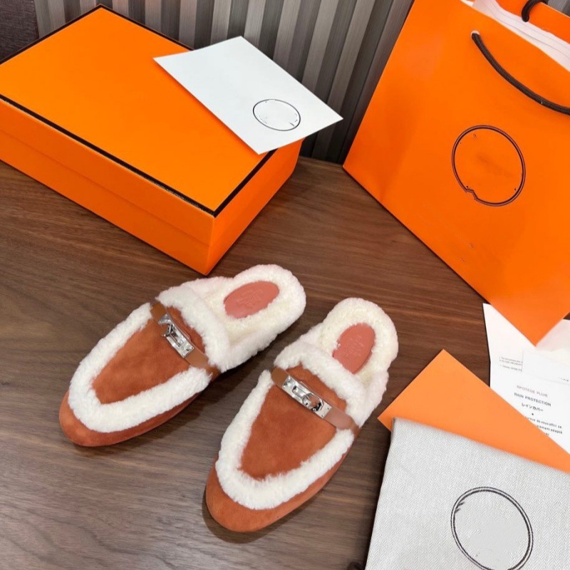 欧美大牌高品质德国法国美国中东俄时尚kelly扣真皮羊毛穆勒拖鞋