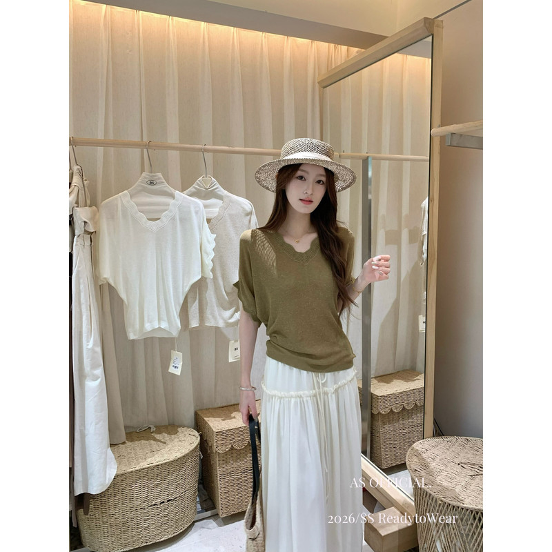 As Official - Slim-Fit Lace V-Neck Knit Top That You'Ll Love at First Sight 16529 As Official - Slim-Fit Lace V-Neck Knit Top That You'Ll Love at First Sight 16529