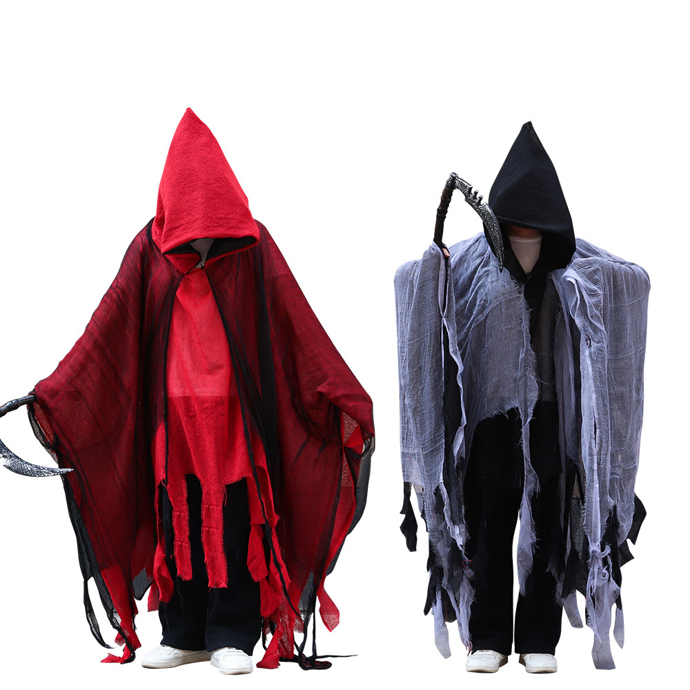 Halloween trapos capa capa de la muerte cosplay adulto traje zombie horror esqueleto trapos de trapos