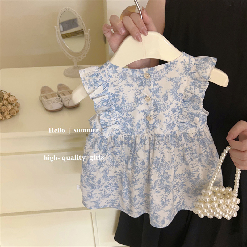 Xianning Seven 2025 niñas francés retro vestido floral verano nuevo vestido de princesa con lazo de moda para niños