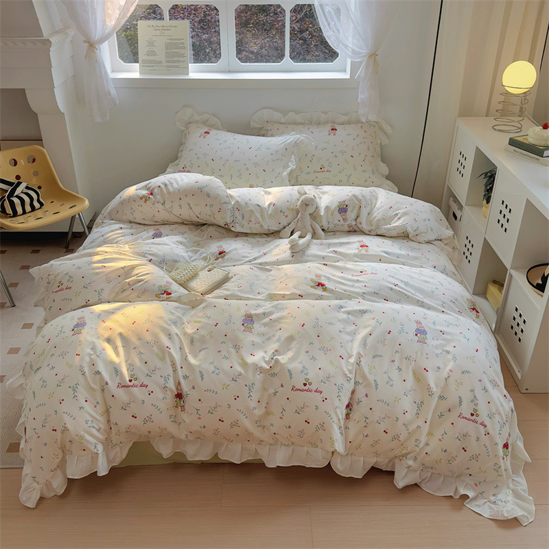 Nuevo estilo francés suave in encaje flor de algodón lavado con agua cama de cuatro piezas sábanas de cama