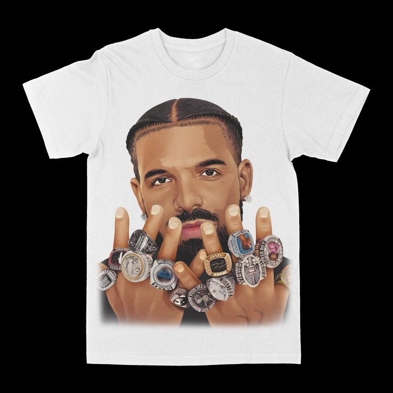 Drake Thirteen Rings Portrait Graphic T-shirt White