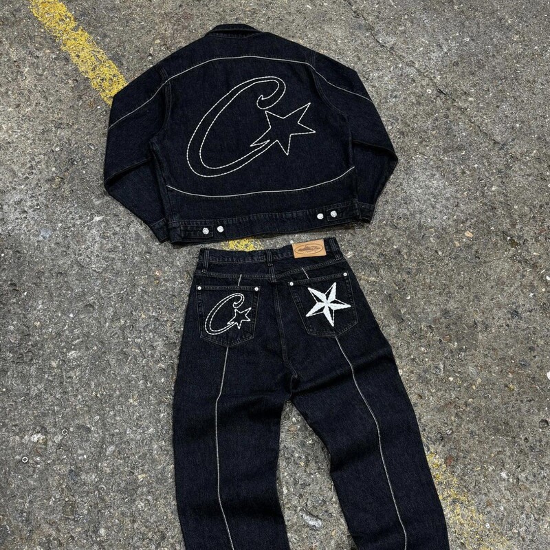 Alcatraz Short Shorts Ship Print Jeans Corteiz Trendy Hip-Hop Skateboard Casual Trendy Brand