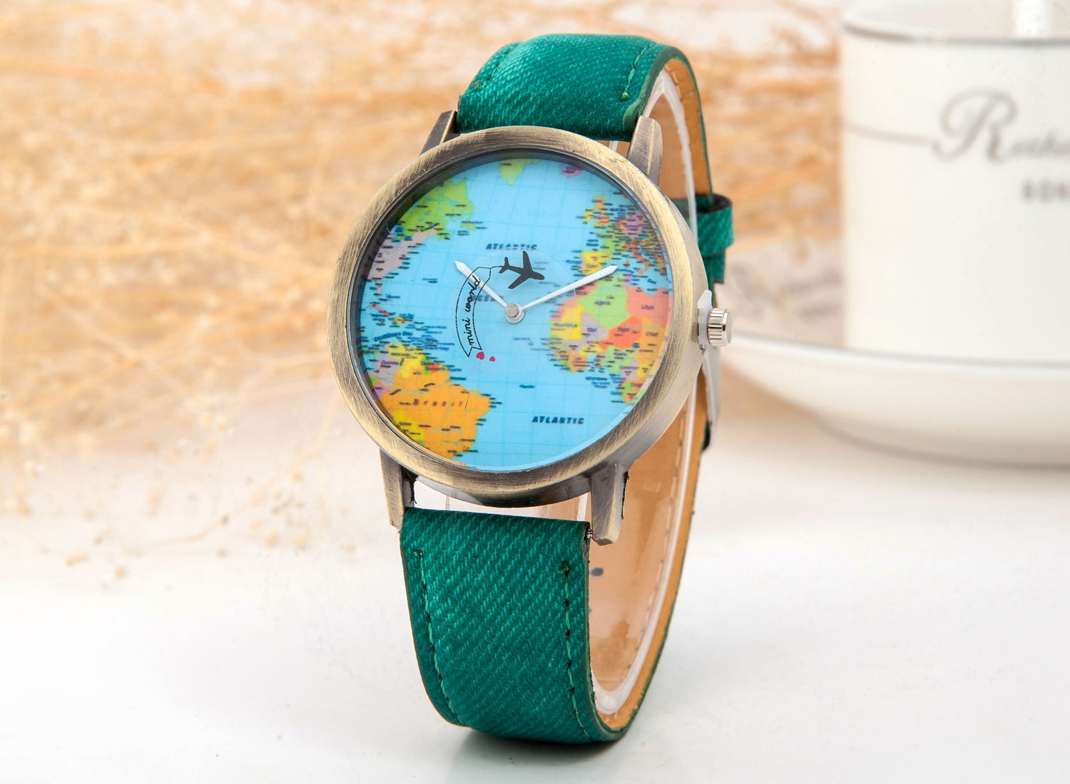 Hot selling circling the earth, cowboy belt watch, antique copper aircraft map belt, men's and women's watch_voghion.com