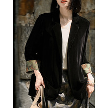 新中式复古国风真丝丝绒西装外套女高级感100桑蚕丝长袖西服上衣