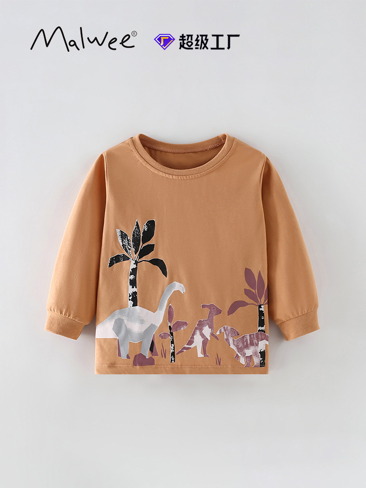 Camiseta de niño malwee transfronteriza otoño e invierno nuevo estilo europeo y americano niños pequeños y medianos cuello redondo manga larga ropa casual para niños